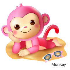 Cute pink monkey on the beach.