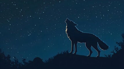 Wolf Howling Under a Starry Sky on the Edge of a Cliff