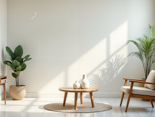 Minimalist Living Room with Green Plants