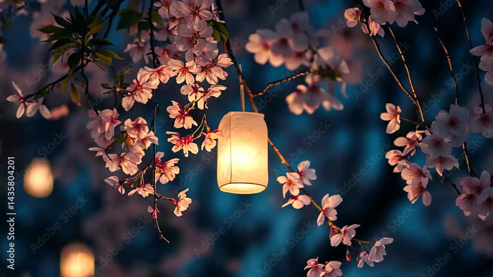Poster delicate blossoms illuminated by soft lantern light in a tranquil nighttime garden setting generativ