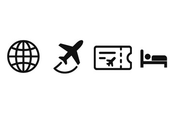 Trip planning icons encompass transportation, lodging, and route symbols