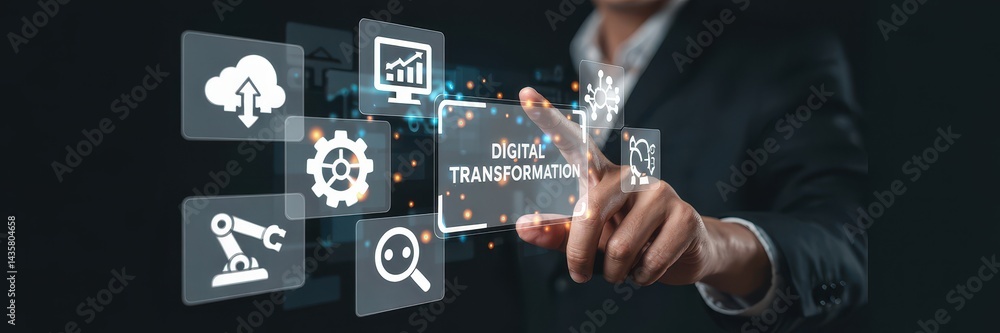 Poster digital transformation concept displayed on a hand.