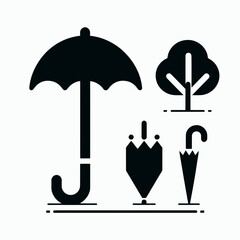  very simple flat and single minimalist Umbrella Stand Silhouettes in black on a white background 
