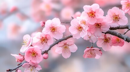Obraz premium Pink Cherry Blossoms in Full Bloom, Symbolizing Spring, Renewal, and Natural Beauty