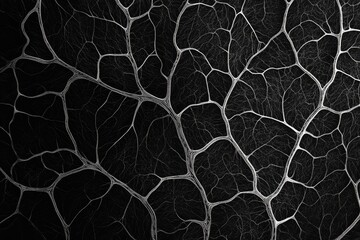 Intricate network of veins on a leaf.  Detailed, high-contrast image of a leaf's vascular structure, showcasing a complex branching pattern against a dark background