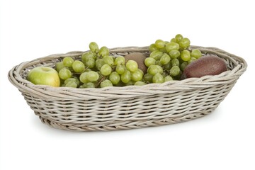 Light gray wicker basket with assorted fruits