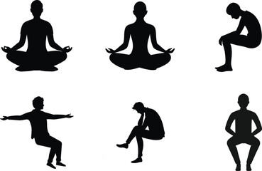 People silhouette vector sitting image set