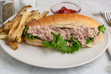 ham salad sub with seasoned french fries