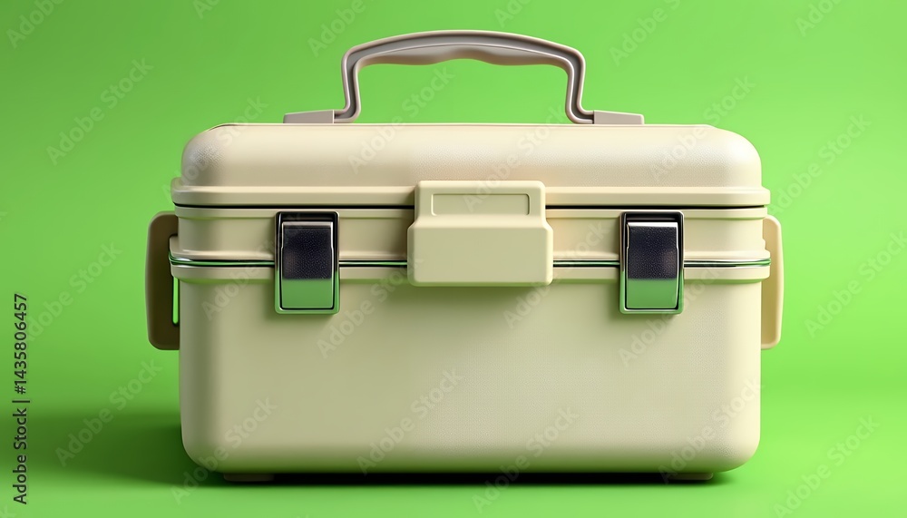 Poster beige toolbox with silver handle isolated on green screen background perfect for mockups and adverti