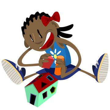 Crian&ccedil;a negra brincando com blocos educativos