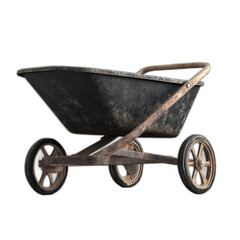 Rusty wheelbarrow with wooden wheelbarrow, isolated on transparent background.
