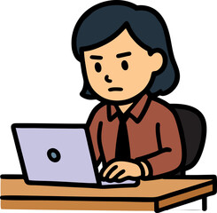 Focused Office Worker Using Laptop Illustration