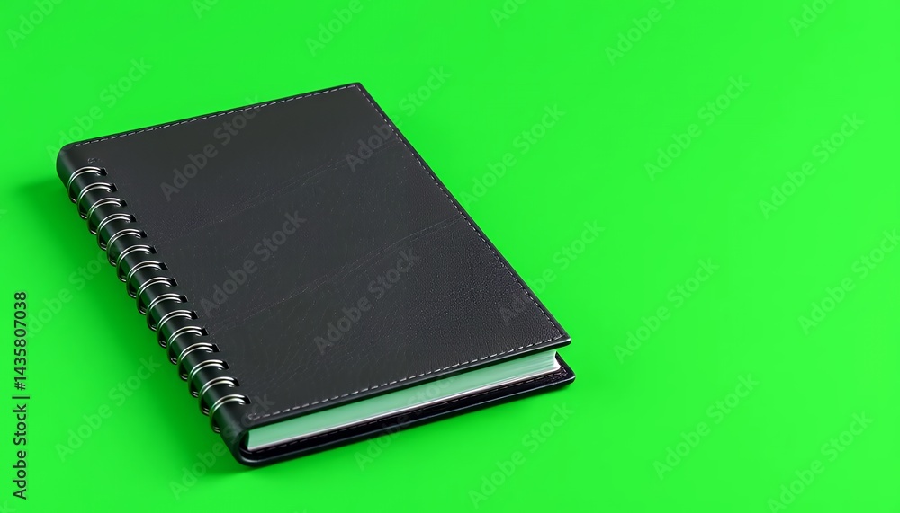 Poster black spiral notebook isolated on green screen background perfect for mockups with clean blank pages
