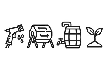 Symbols of eco-friendly gardening that connect water, soil, and growth