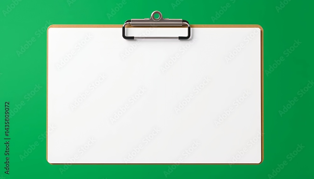 Poster clipboard with white paper isolated on green screen background for project mockups and presentations