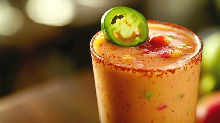 Spicy fruit drink with chili and jalapeno garnish culinary concept