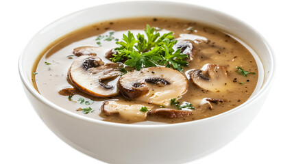 Delicious Mushroom Soup in Elegant White Bowl on White Background