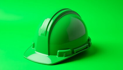 Green Hardhat Isolated On Green Screen Background For Construction Safety Promotion Studio Shot Clean Backdrop Perfect For Mockup And Industrial Safety Ads
