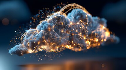 Obraz premium Abstract blue cloud with glowing links, floating in darkness, symbolizing futuristic connectivity and innovation