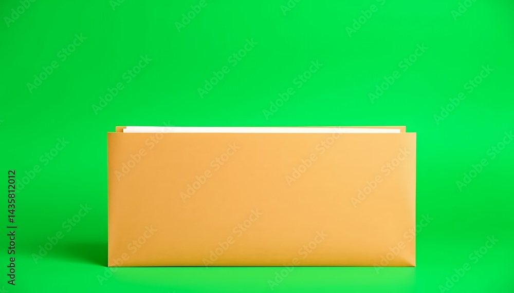 Poster isolated brown manila envelope with white documents partially visible on a green screen background p
