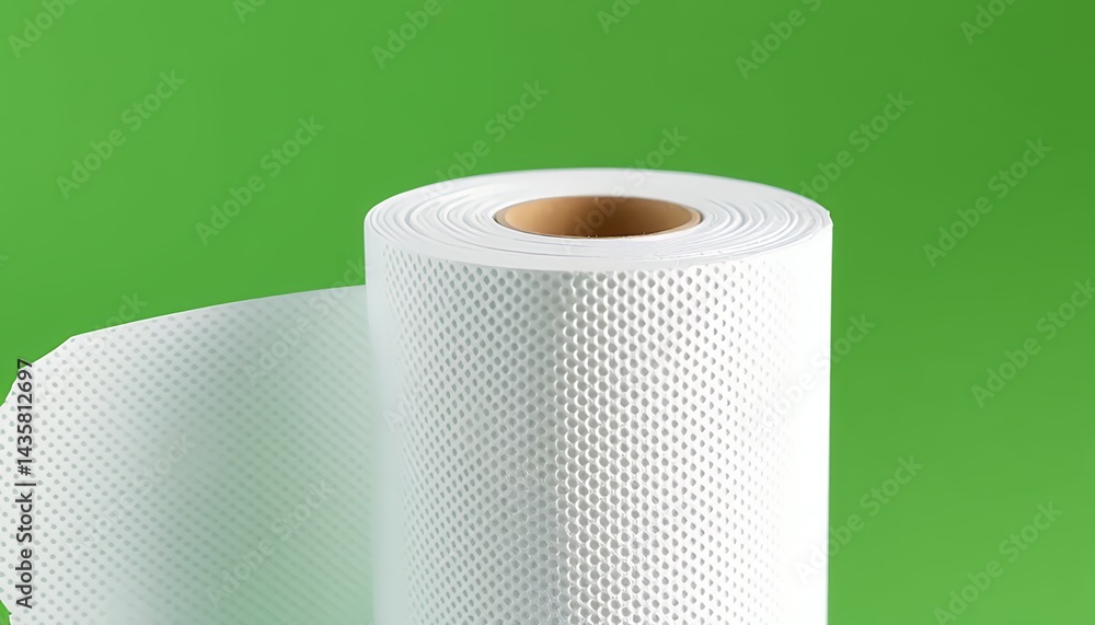 Poster isolated roll of white textured material on green screen background ideal for ads and promotion feat