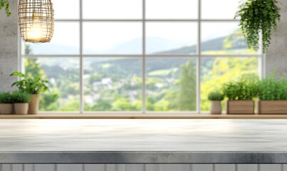 Modern kitchen counter with window view