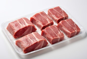 Fototapeta premium Close-up of a plate of raw meat on a white surface