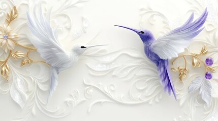 Two hummingbirds, floral design, decorative background, wall art, ideal for home decor