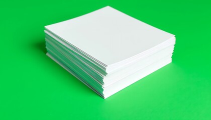 Pile of White Business Cards Isolated on Green Screen Background Perfect for Mockups Advertising Clean Template Branding and Corporate Presentation with Green Screen Backdrop