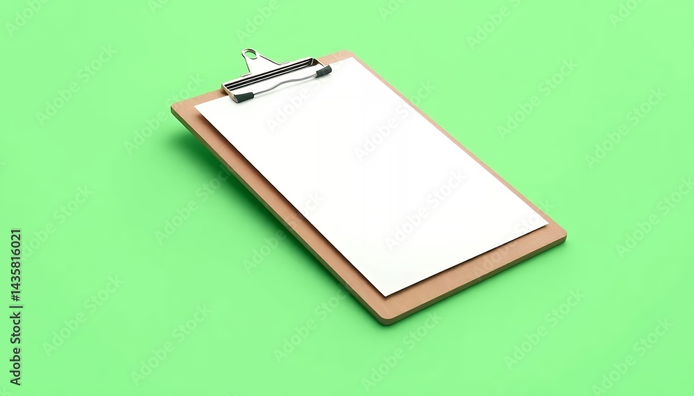 Poster realistic clipboard with blank white paper isolated on green screen background perfect for mockups a