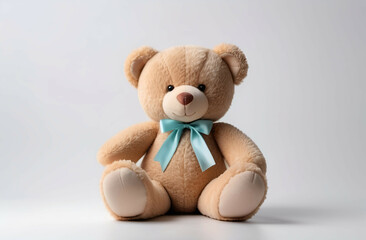 Obraz premium white background copy space with teddy bear is a soft toy without text free space for text and greetings
