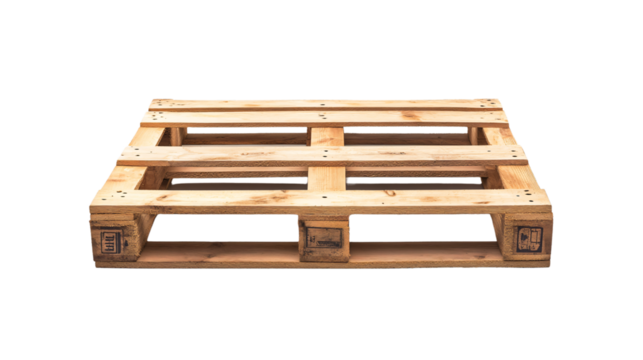 Single Wooden Pallet Isolated on White Background for Packaging, Shipping, Storage - Professional Image for Industry Use