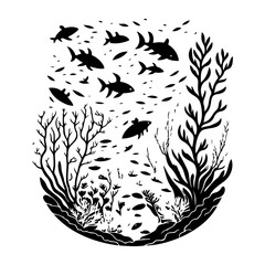 Monochrome undersea life silhouette evokes natural tranquility and marine ecosystems