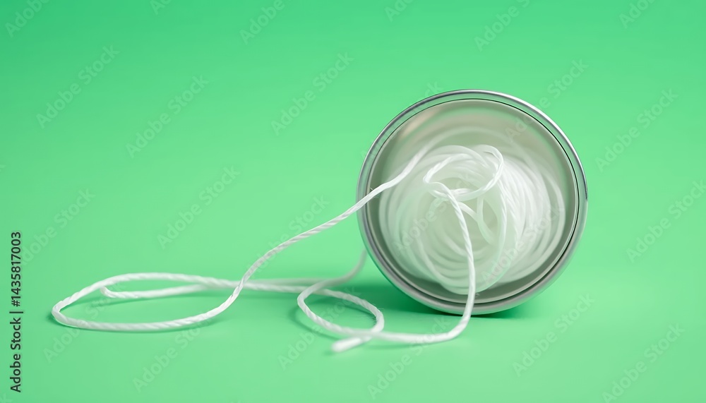 Poster silver container with white string isolated on green screen background perfect for mockups studio sh