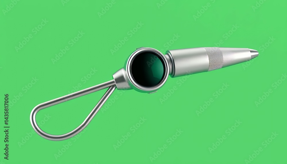 Poster silver bullet keychain isolated on green screen background with reflective surface clean backdrop fo