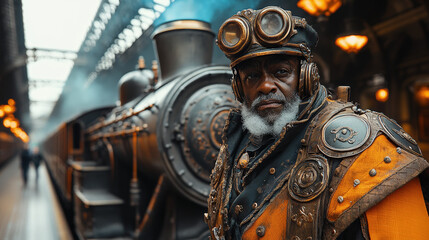 Steampunk Man near Train