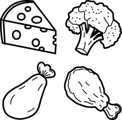 A funny cartoon hand  drawing a vector illustration of cheese and vegetables
