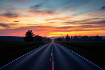 Fototapeta premium road in the middle of a field under a cloudy sky