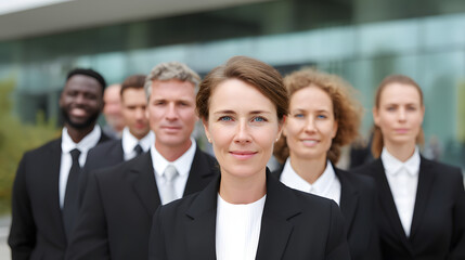 Fototapeta premium Looking at camera with small smile, confident leadership energy