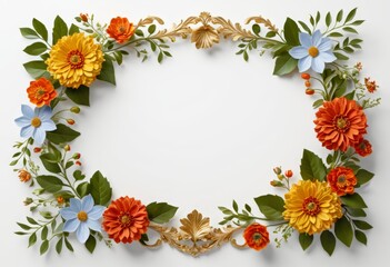 Fototapeta premium The white surface has a wreath of mosaic leaves
