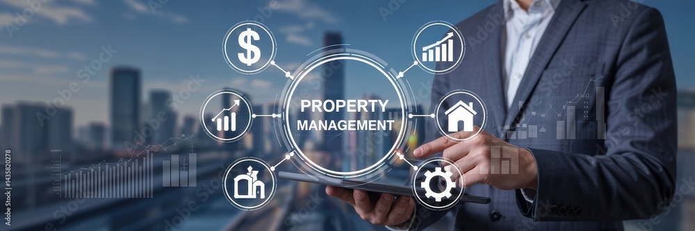 Poster modern property management system displayed