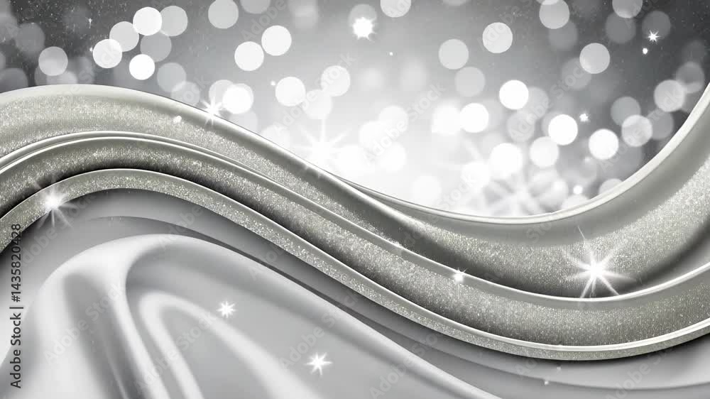 Poster discovering the elegance of shimmering silver waves with sparkling lights and textures in a luxuriou