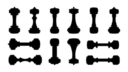 set of dumbbells silhouette vector on tranparent background