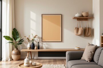 Modern Living Room with Minimalist Decor and Natural Elements in Bright Interior Space