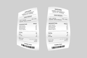 Naklejka premium Cash Receipt or Shop Receipt. Vector Illustration Isolated on White Background