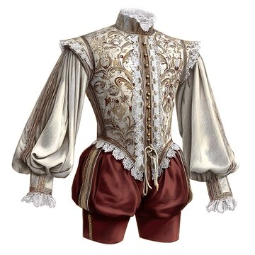 Renaissance Era Clothing Detailed Illustration of a Man's Ornate Outfit.