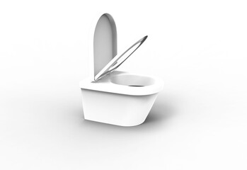 toilet set open angel view with shadow 3d render