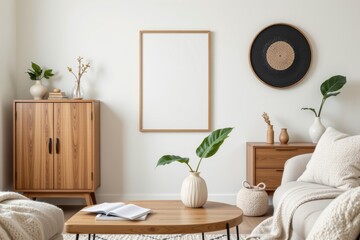 Cozy Minimalist Living Room with Natural Elements and Neutral Color Palette
