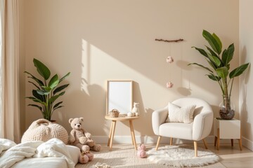 Cozy and Inviting Nursery Interior with Soft Colors and Plush Decor Elements