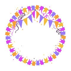 Cute round wreath of colorful flags and confetti. Perfect for holiday cards and invitations.